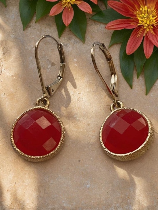 Jewelry - Gold-Trim Red Faceted Drop Earrings